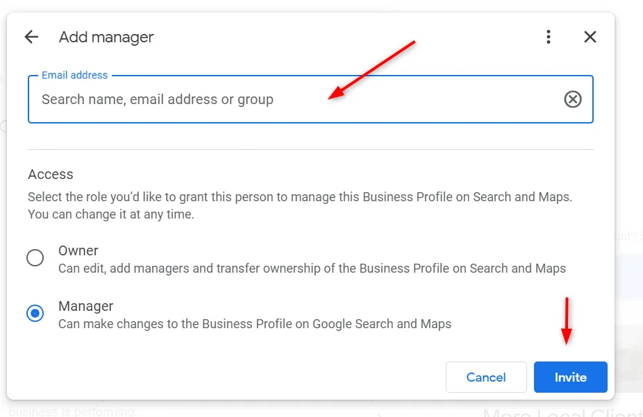 invite a manager to GBP